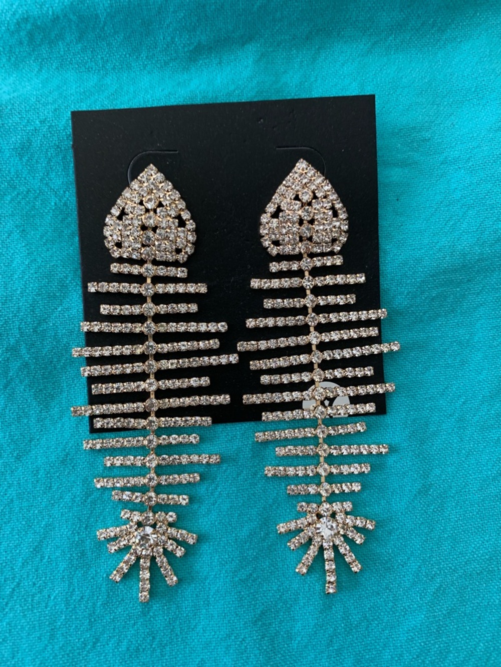 Fish bone style crystal earrings